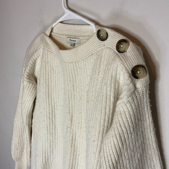 Madewell Boatneck Button Shoulder Sweater Womens XS Ivory Wool Blend PILLING - Picture 2 of 9